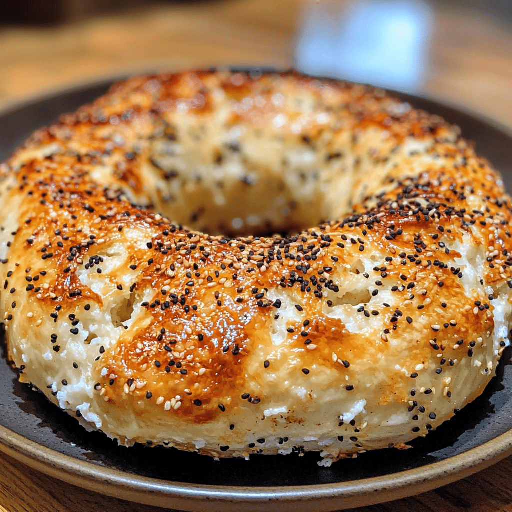 Cottage cheese bagels fresh from oven with golden crust