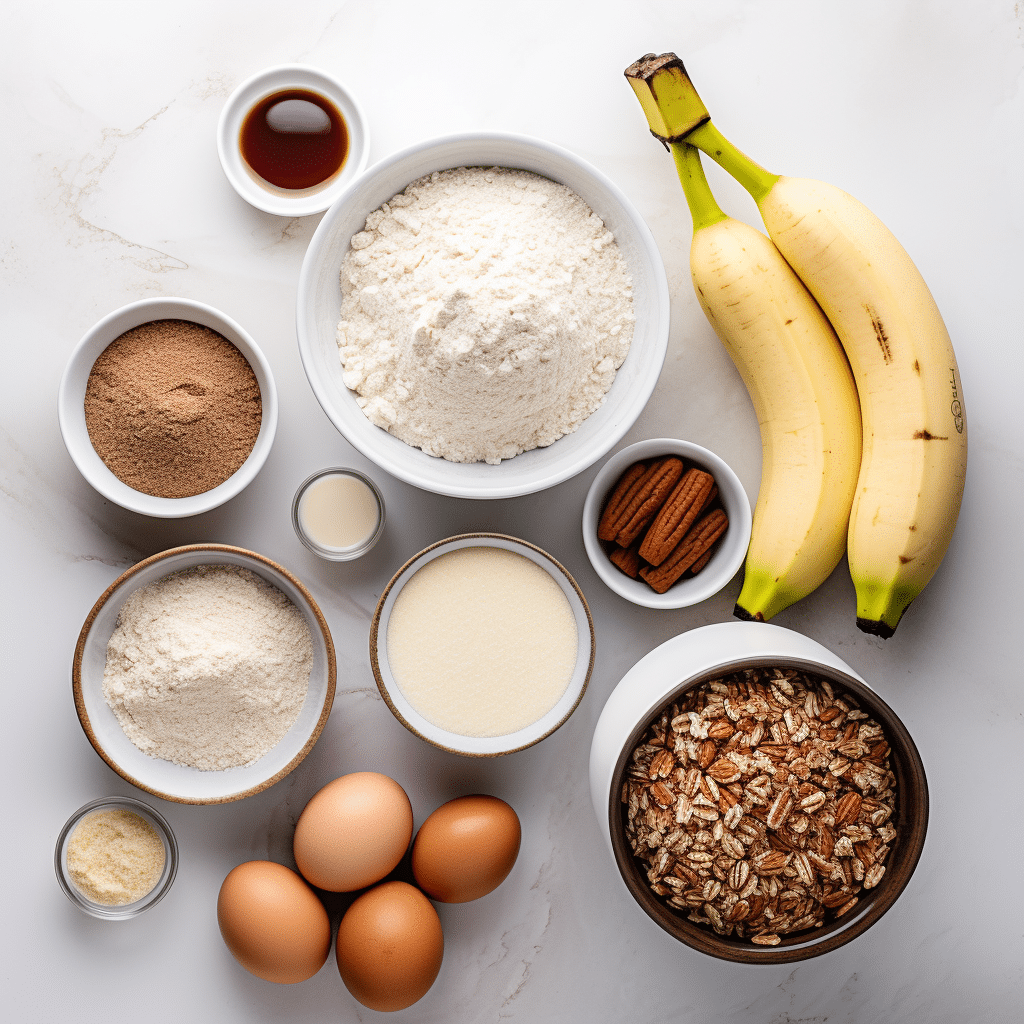 Cottage Cheese Banana Bread That’s Moist, Healthy & Surprisingly Delicious 7 Cottage cheese banana bread ingredients on white board