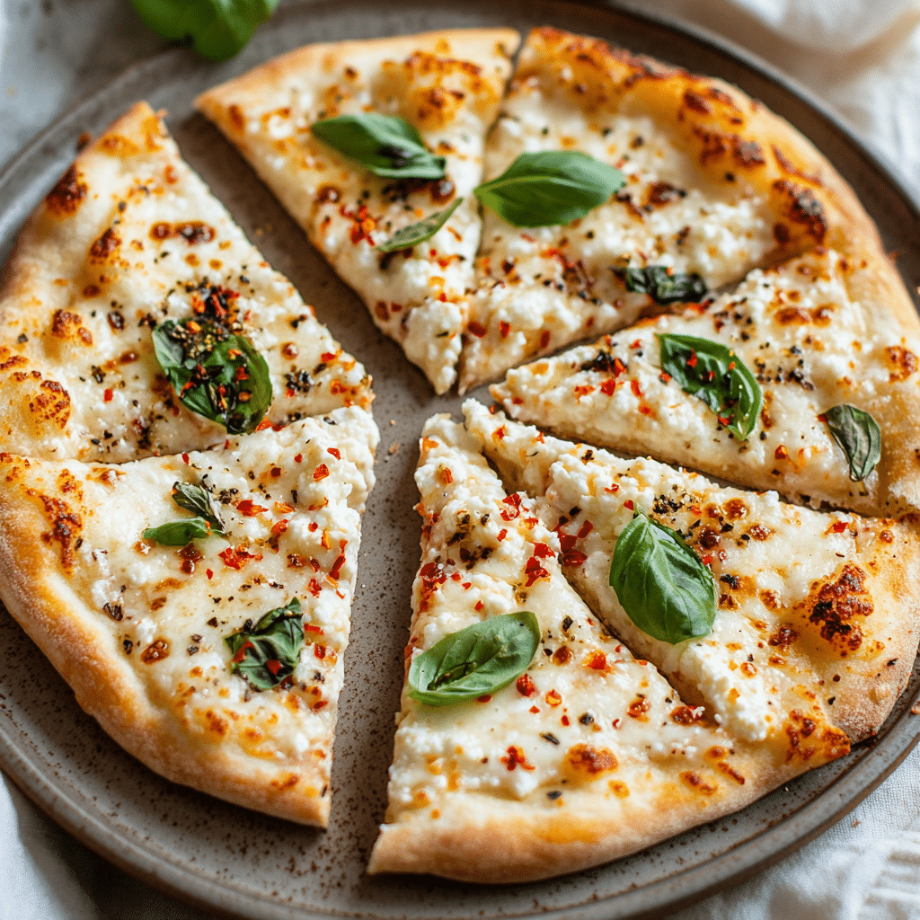 Cottage Cheese Pizza Crust – 5-Minute Delicious, High-Protein Recipe 9 Cottage cheese pizza crust baked golden and topped with fresh ingredients