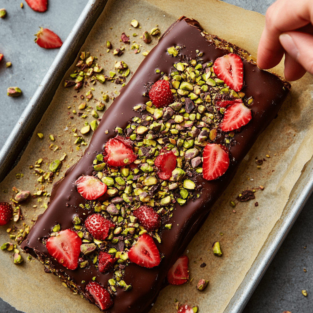 Dubai chocolate bar strawberry with pistachio and rose topping