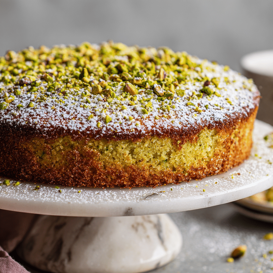 Gluten Free Pistachio Cake – Naturally Moist, Rich, and Comforting 7 Gluten free pistachio cake on ceramic stand