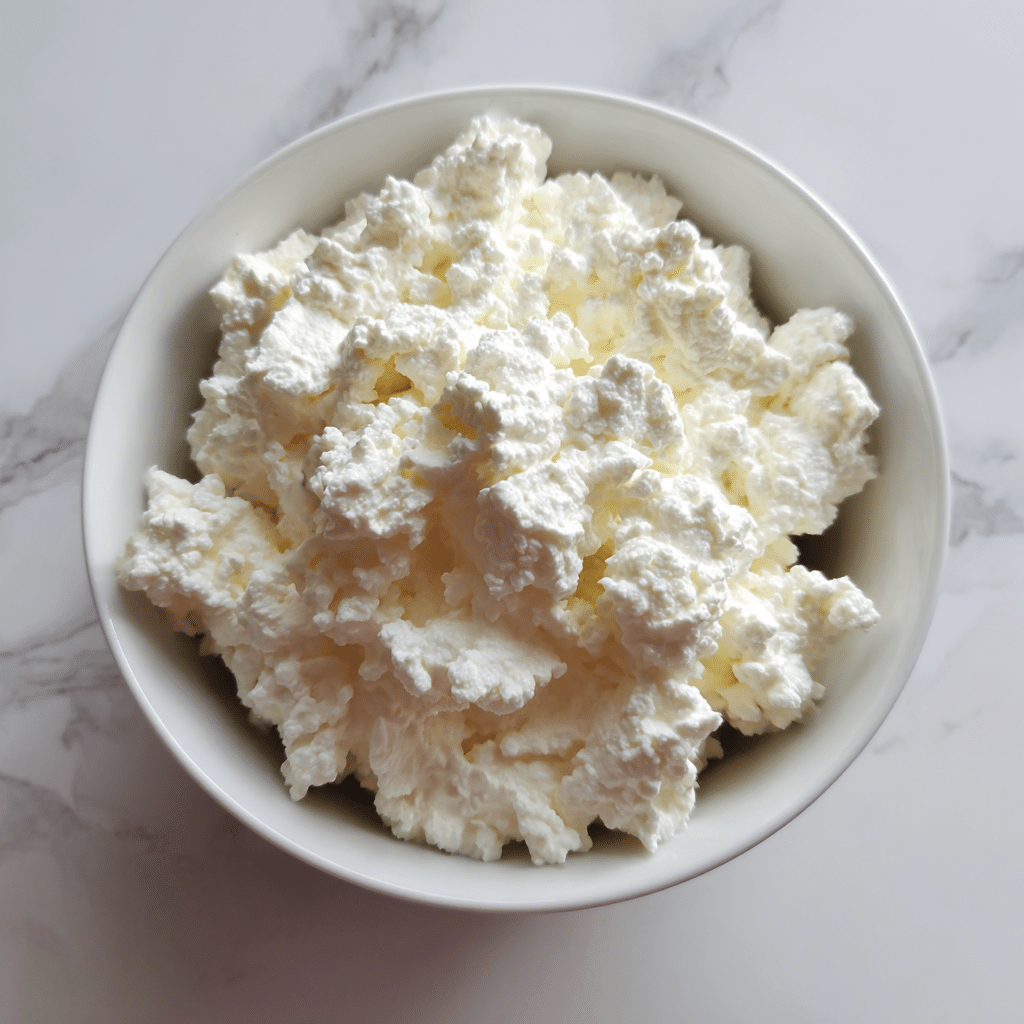 Low fat cottage cheese in white bowl