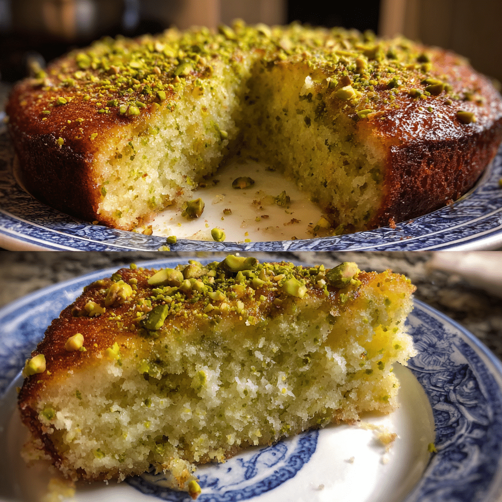 Pistachio Ricotta Cake – Moist, Easy & Beautifully Nutty 8 Slice of pistachio ricotta cake on a white plate