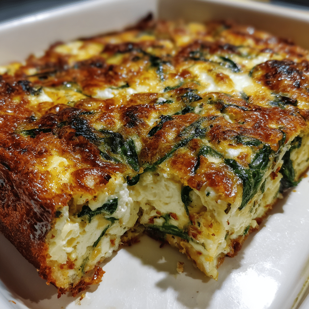 Spinach cottage cheese egg bake in serving dish