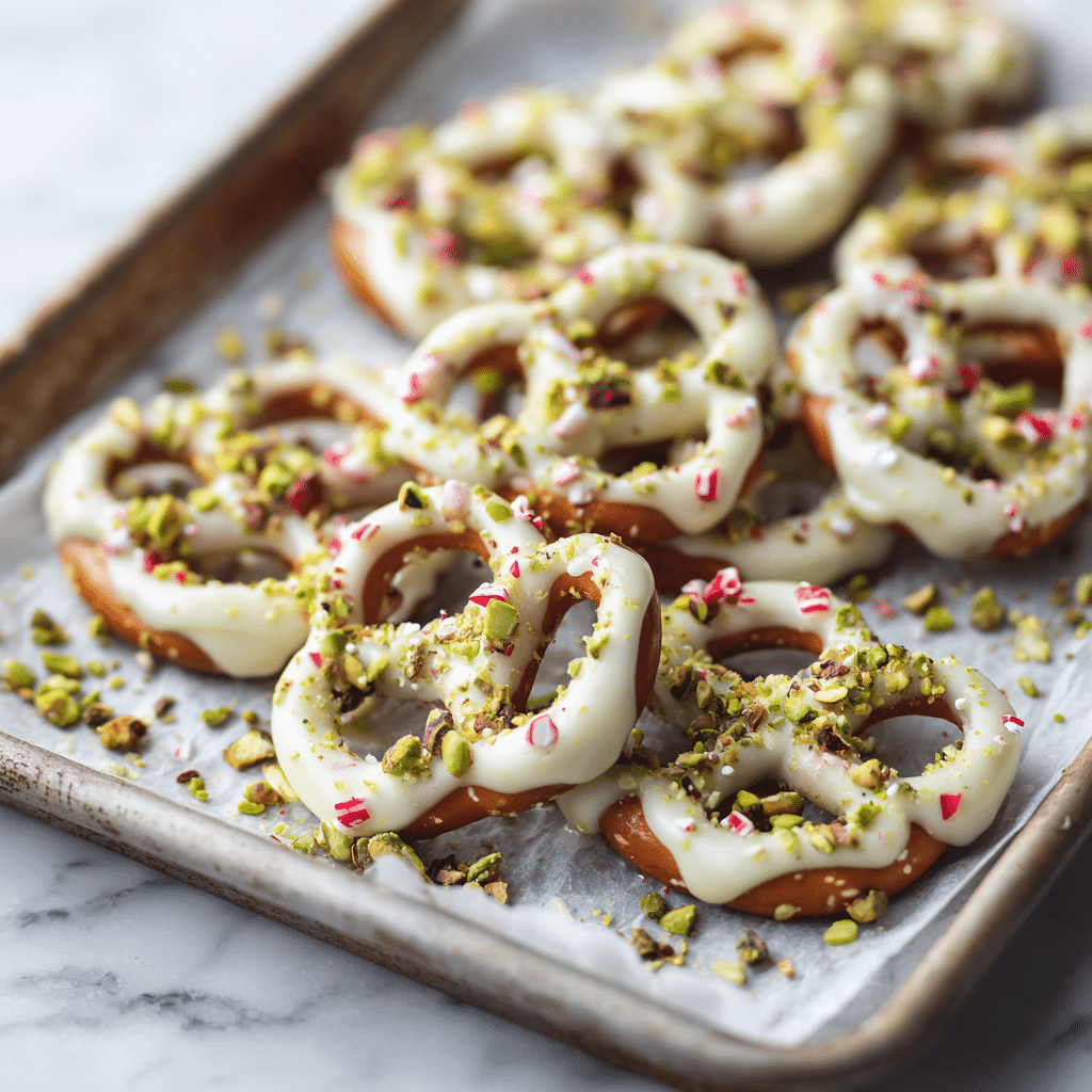 White Chocolate Pretzels – Sweet, Salty, and Perfect for Gifting 6 White chocolate pretzels topped with pistachio