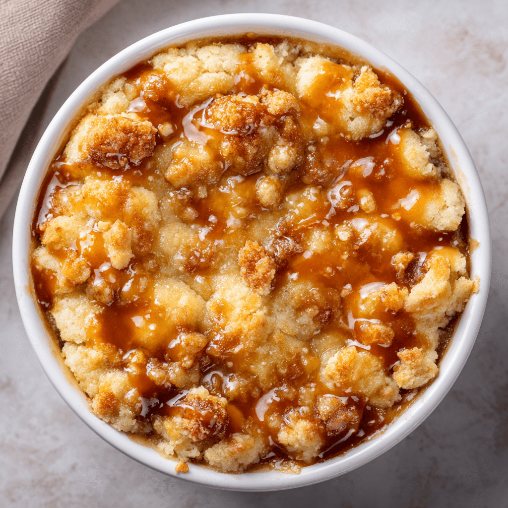 Easy Caramel Apple Dump Cake – Gooey, Cozy Fall Dessert 5 Crockpot filled with freshly baked Caramel Apple Dump Cake with golden top.