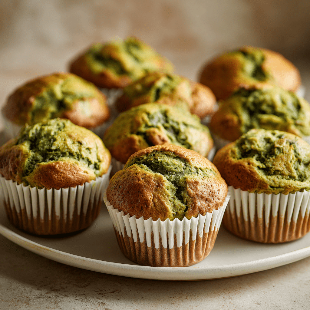 Fluffy Matcha White Chocolate Muffins: The Perfect Soft Bake 6 Close-up view of matcha white chocolate muffins arranged on a white plate, showing the detailed texture and color variations