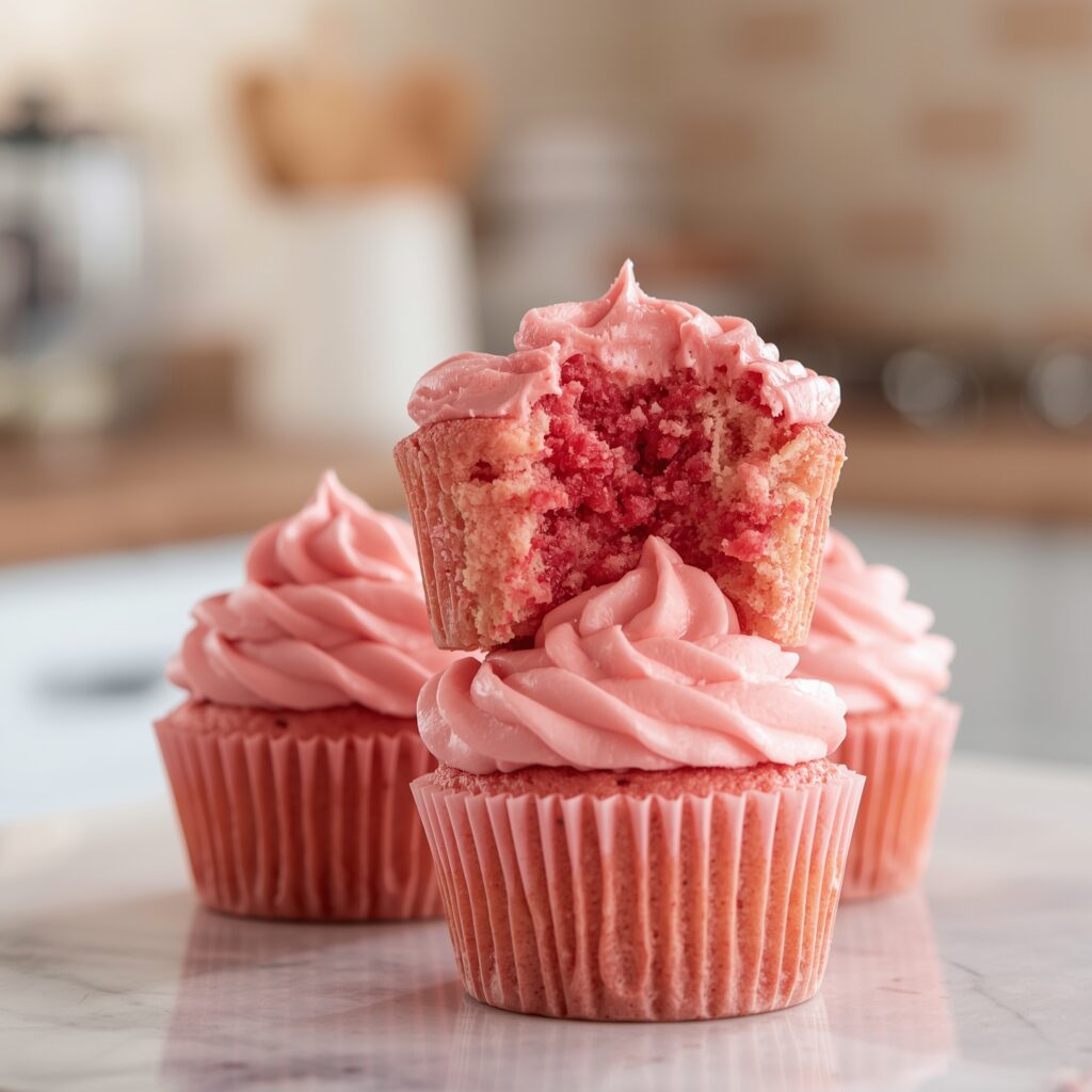 Pink Cupcakes – Naturally Colored, Soft, and Simply Beautiful 6 bitten pink cupcakes with natural color and soft texture