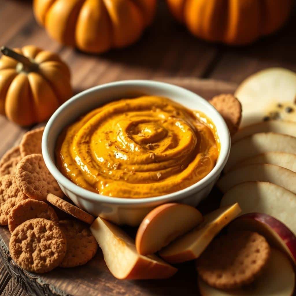 Healthy Pumpkin Pie Dip - The Ultimate Autumn Appetizer 7 Pumpkin pie dip with apples and graham crackers