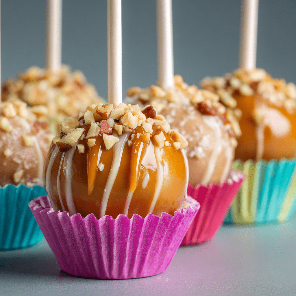 Caramel Apple Donut Cake Pops – Fun & Easy Fall Treat 6 Caramel Apple Donut Cake Pops arranged like a bouquet in a jar.
