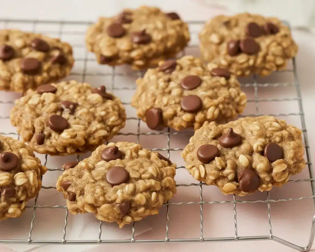 Banana oatmeal chip cookies made with mashed bananas, oats, and chocolate chips.