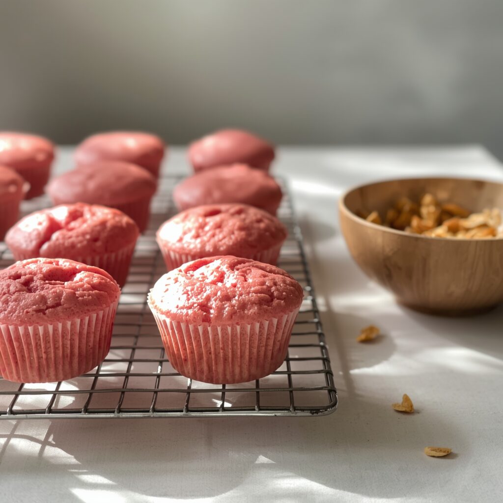 Pink Cupcakes – Naturally Colored, Soft, and Simply Beautiful 7 baked pink cupcakes on tray