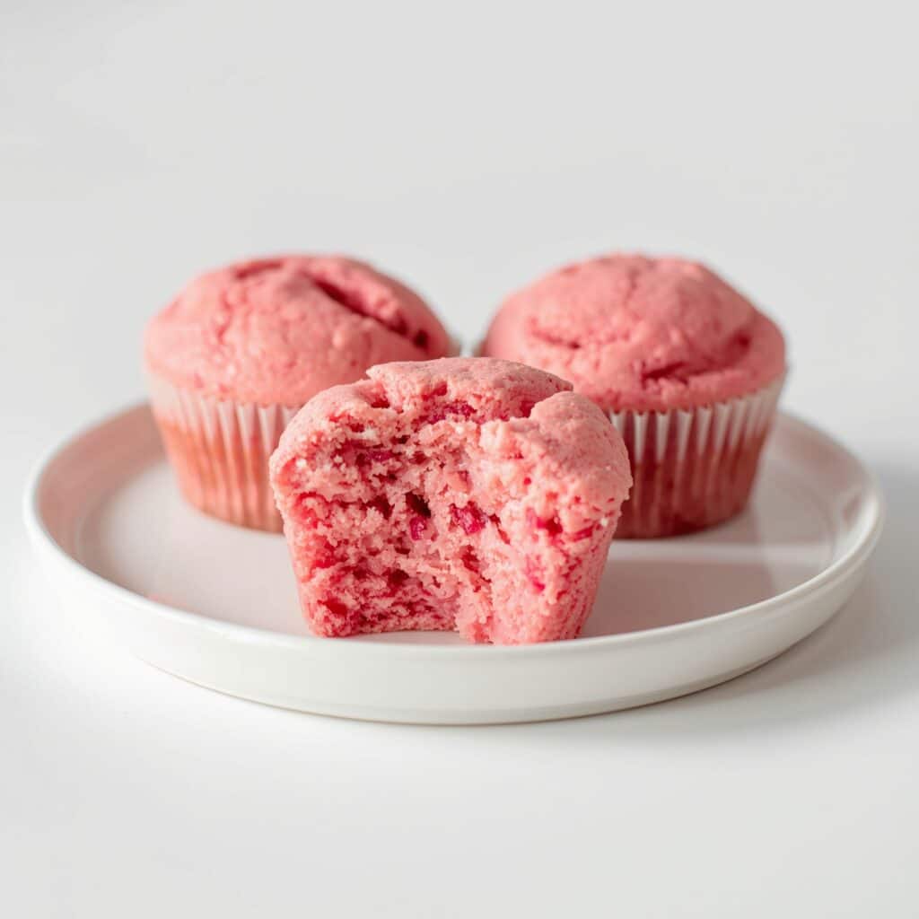 Pink Cupcakes – Naturally Colored, Soft, and Simply Beautiful 8 bitten pink cupcakes with natural color and soft texture