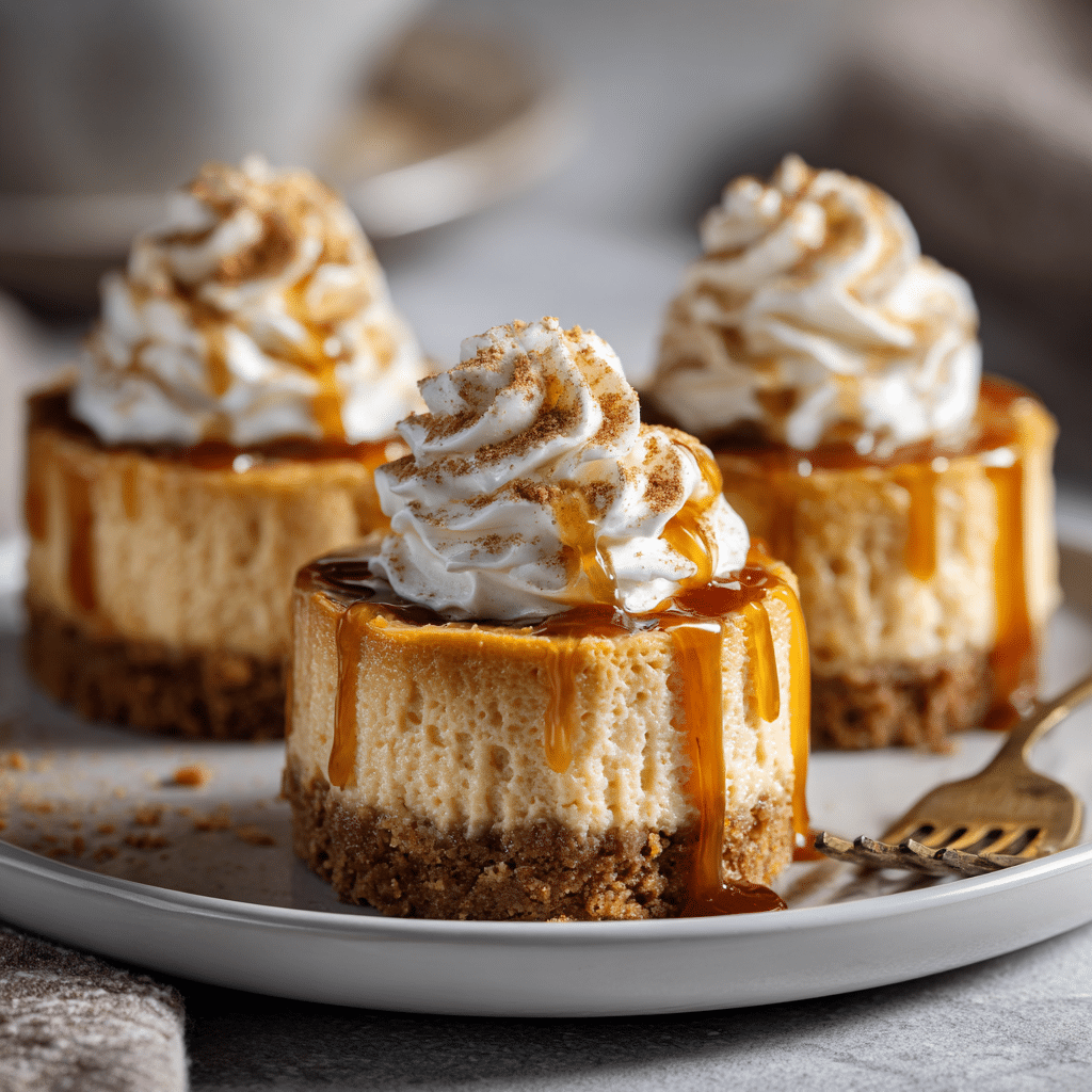 Healthy Pumpkin Cheesecakes topped with cinnamon and yogurt .