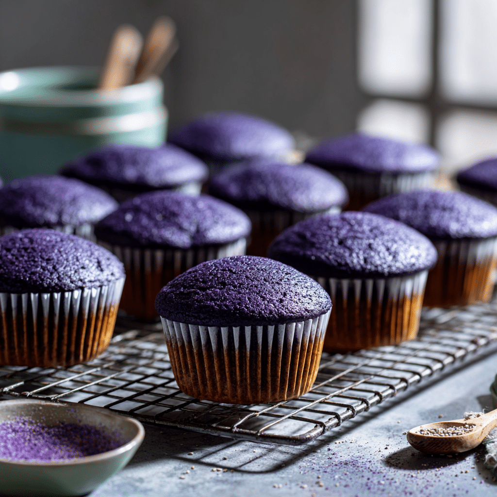 Fluffy Ube Cupcakes – Naturally Purple & Just Sweet Enough 7 Unbaked ube cupcakes in tray