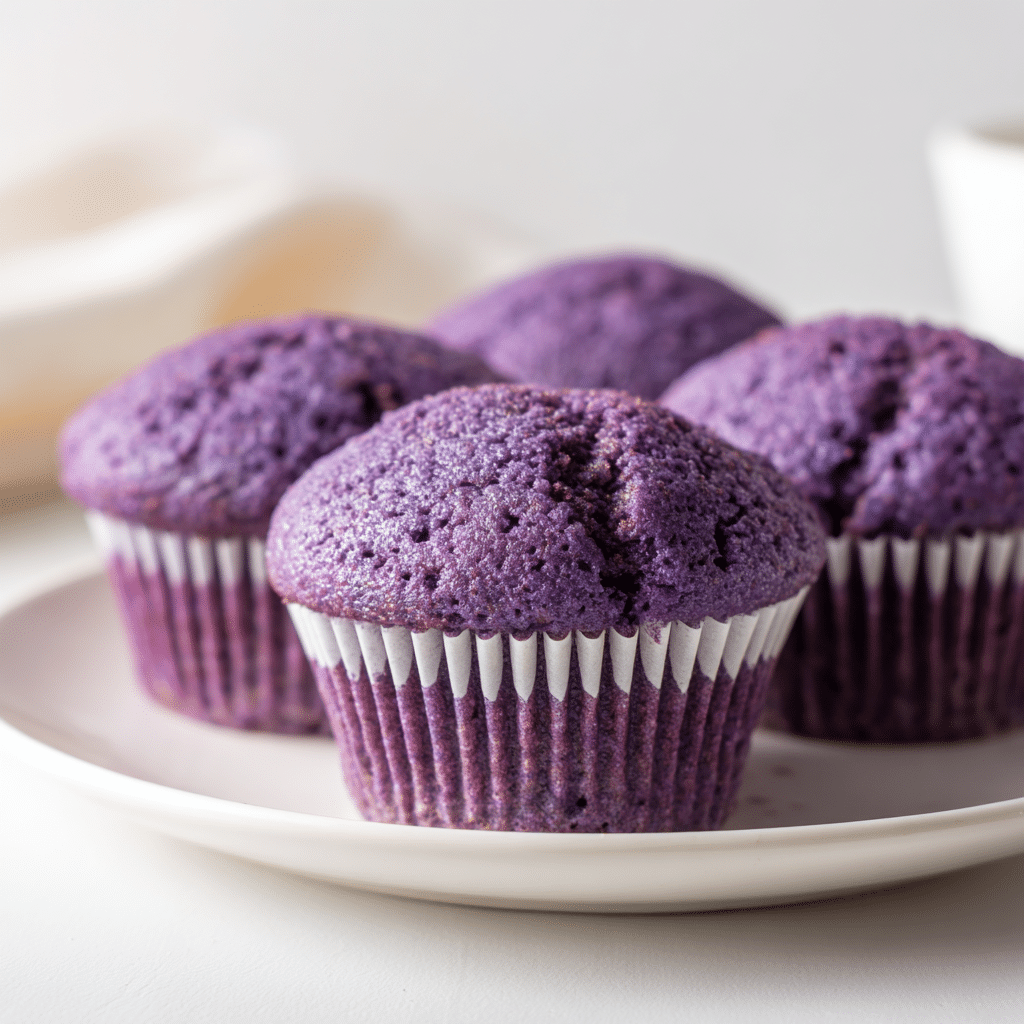 Fluffy Ube Cupcakes – Naturally Purple & Just Sweet Enough 5 Ube cupcakes with natural purple color and soft texture