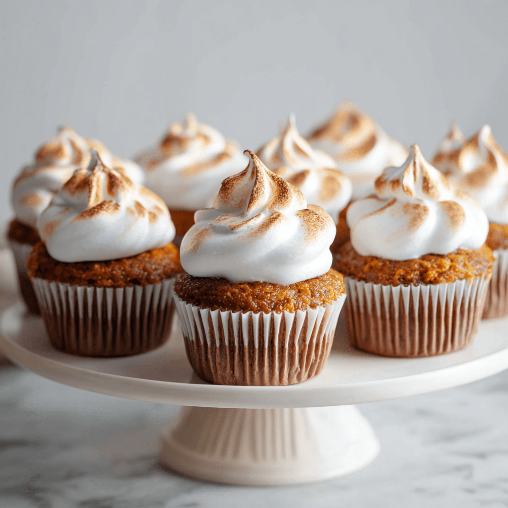 Sweet Potato Cupcakes with Toasted Ginger Meringue 8 Cupcake stand with sweet potato cupcakes and fall spices.