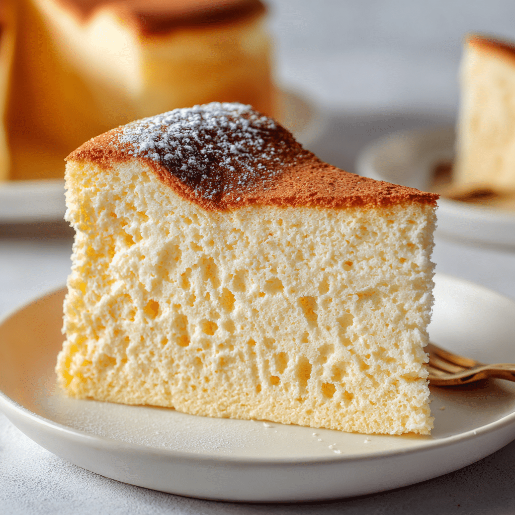 Japanese Cotton Cheesecake: Fluffy, Light, and Irresistible 8 Slice of Japanese cotton cheesecake showing fluffy texture.