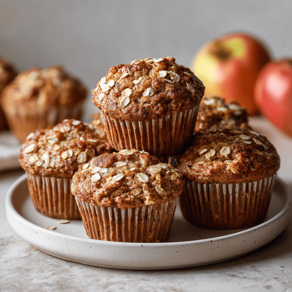 Easy Apple Cinnamon Muffins with Greek Yogurt (No Oil!) 6 Freshly baked Apple Cinnamon Greek Yogurt Muffins on a cooling rack