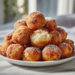 2-Ingredient Banana Donut Holes – Easy & Delicious Treat 7 banana donut holes in white plate