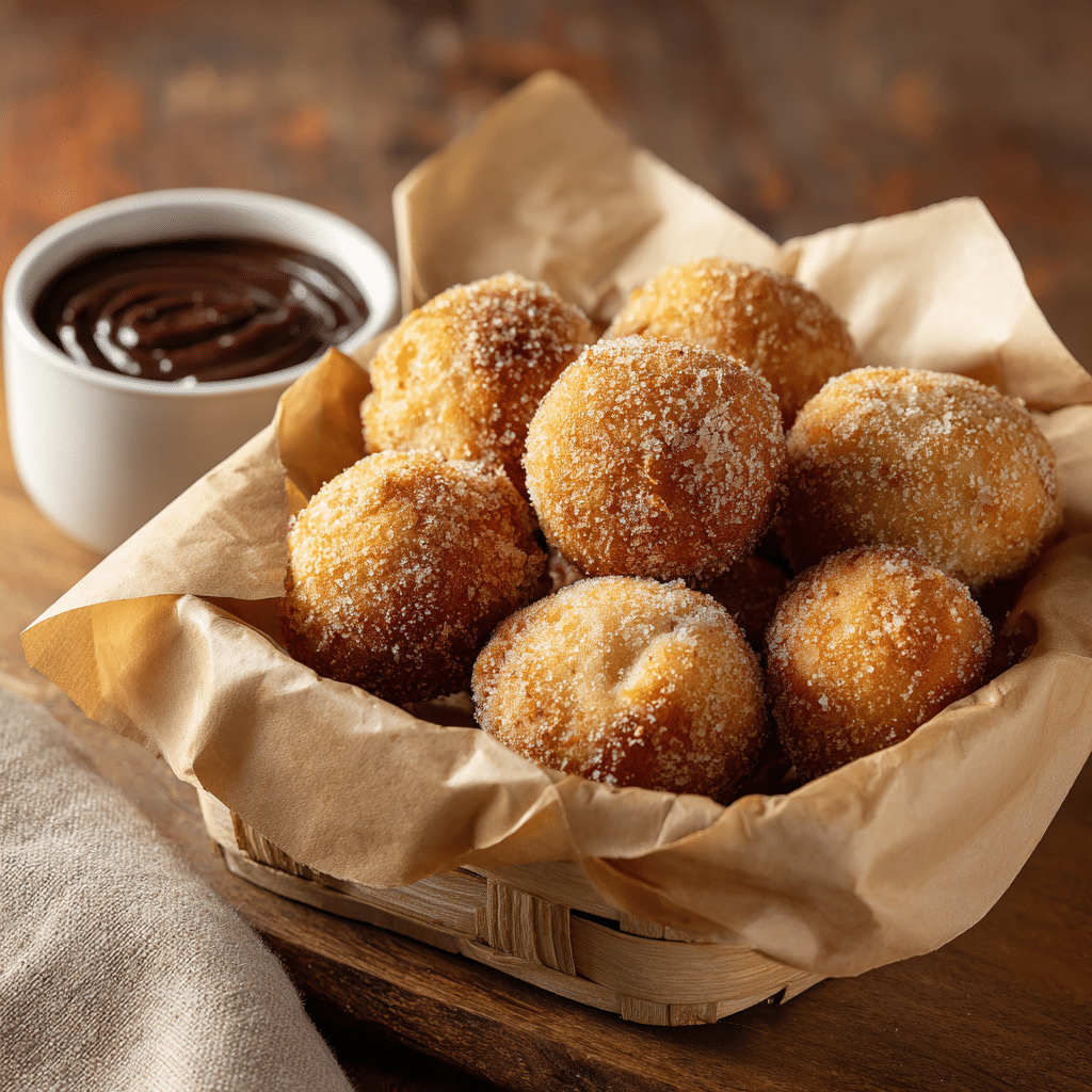 2-Ingredient Banana Donut Holes – Easy & Delicious Treat 5 Banana donut holes with chocolate dipping sauce