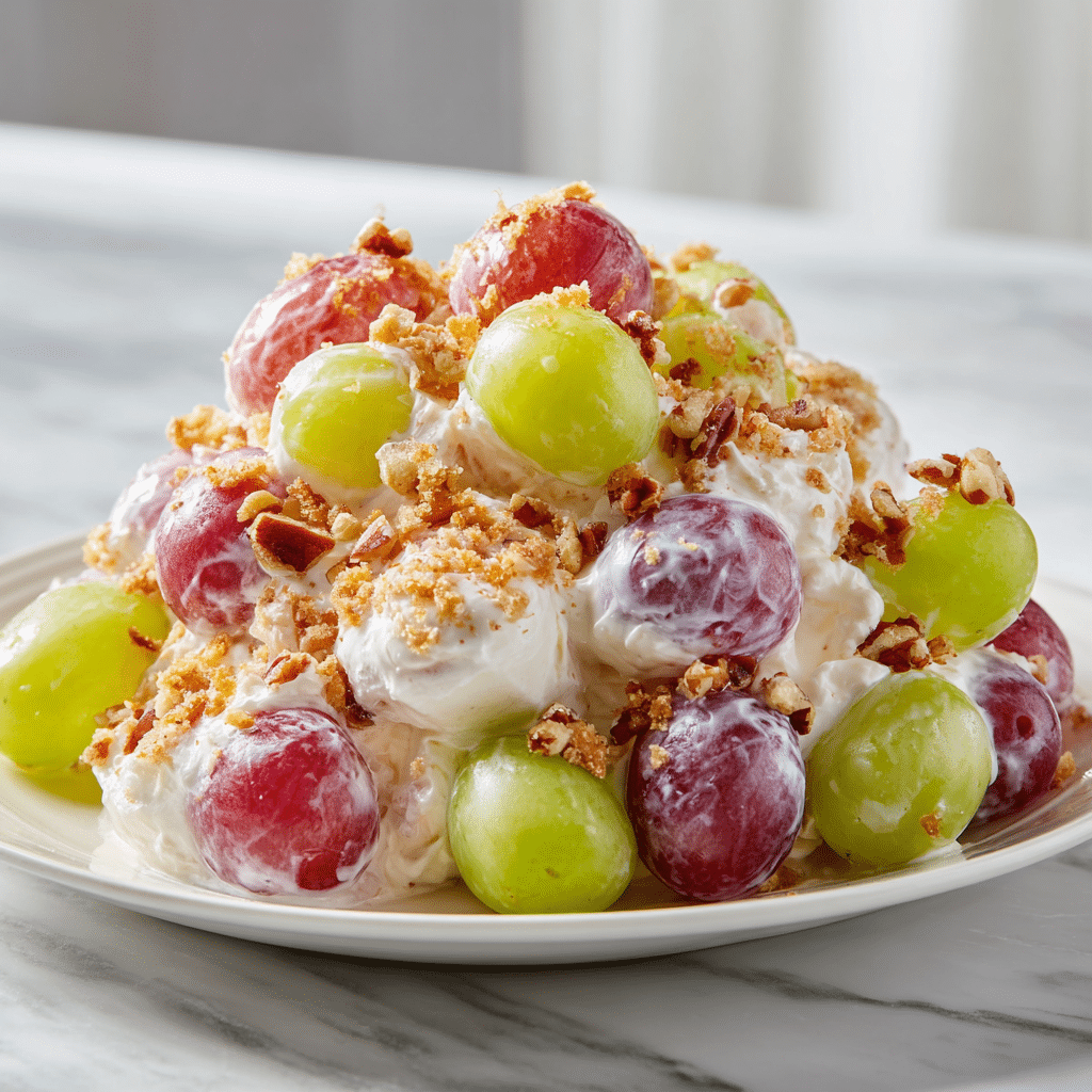 Refreshing Brown Sugar Grape Salad - Easy Delightful Recipe 4 Brown Sugar Grape Salad in a colorful bowl with fresh grapes and mint