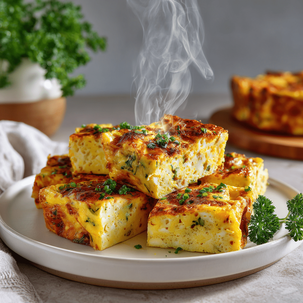 Cottage Cheese Frittata: A High-Protein Breakfast You’ll Want Every Morning 8 Warm cottage cheese frittata cut into golden squares with melted cheese and vegetables.