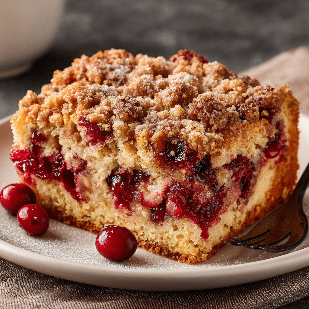 Old-Fashioned Cranberry Coffee Cake – Sweet, Tart & Cozy 6 Delicious homemade Cranberry Coffee Cake served on awhite plate
