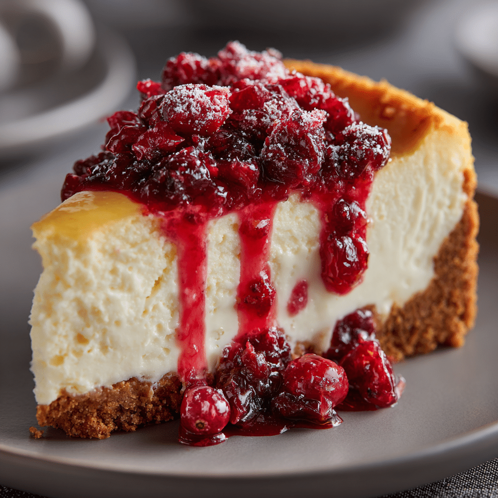 Creamy Cranberry Orange Cheesecake Recipe for the Holidays 4 slice of Delicious Cranberry Orange Cheesecake topped with fresh cranberries