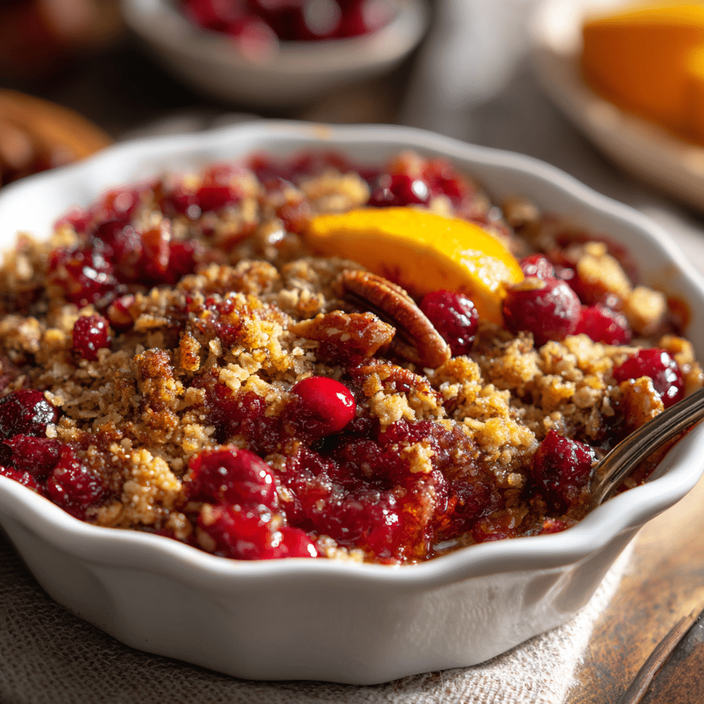 Easy Cranberry Orange Pecan Crisp Recipe with Fresh Cranberries 5 Delicious Cranberry Orange Pecan Crisp topped with pecans and orange zest.