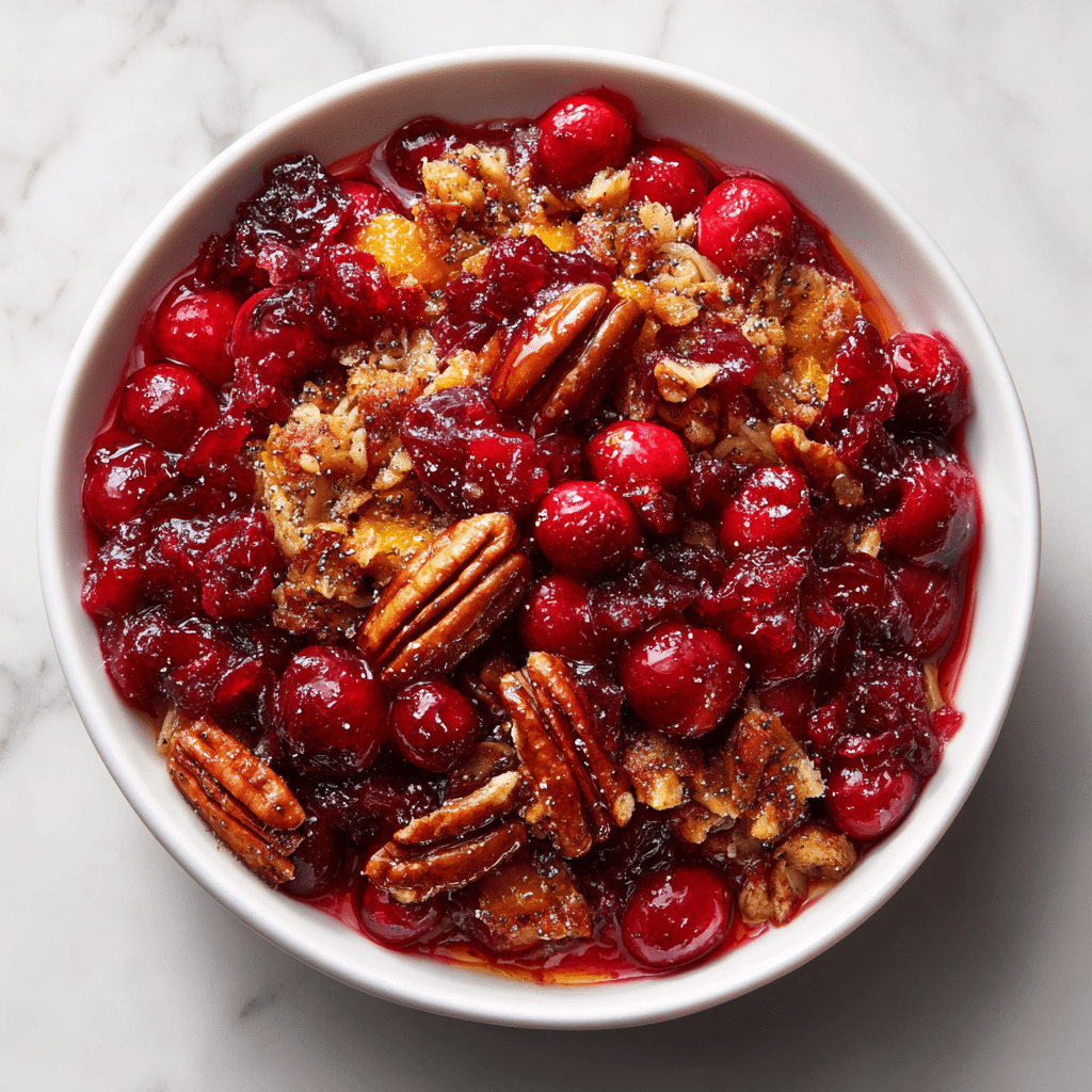 Easy Cranberry Orange Pecan Crisp Recipe with Fresh Cranberries 4 Delicious Cranberry Orange Pecan Crisp topped with pecans and orange zest.