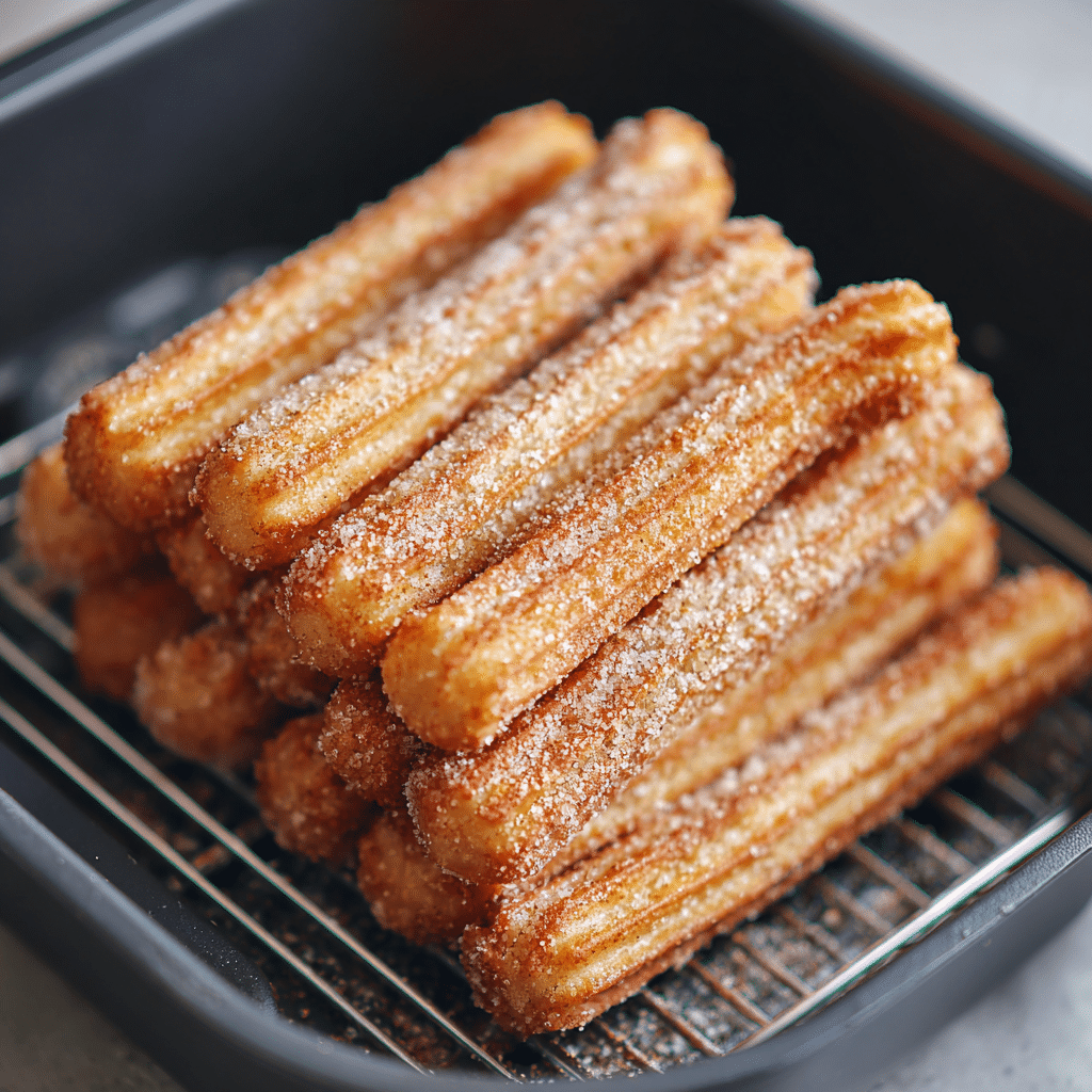 Fluffy Air Fryer Churro Bites Recipe - Crispy Outside, Soft Inside! 7 Stack of uncooked air fryer churro bites ready for cooking.