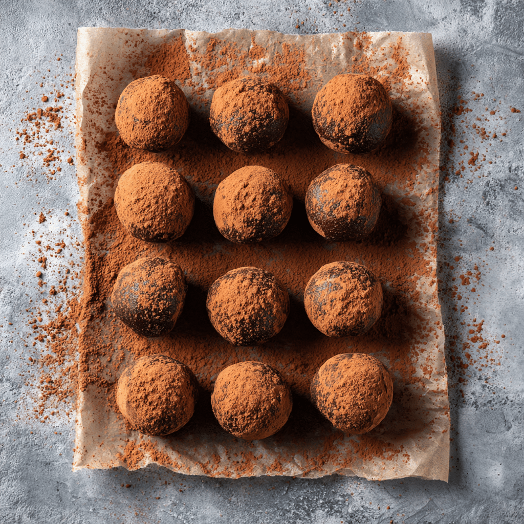 Keto Peanut Butter Chocolate Fat Bombs: The Perfect Low-Carb Treat! 7 Peanut butter chocolate fat bombs on parchment paper.