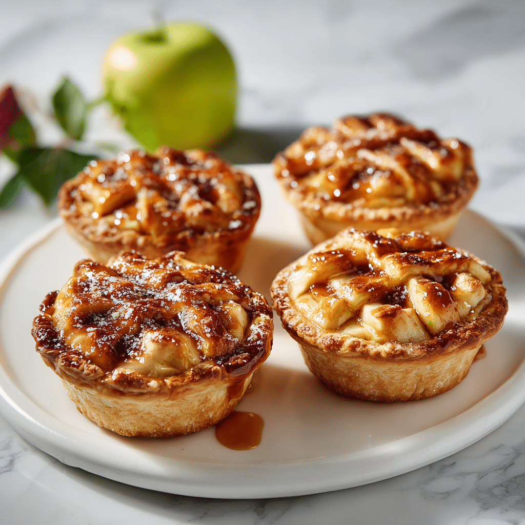 Easy Mini Apple Pies – Delicious & Perfect for Any Occasion 6 Mini apple pies on a plate, freshly baked and golden brown