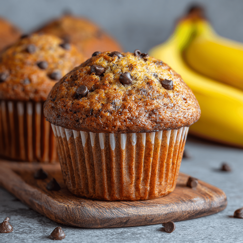 Healthy Banana Chocolate Chip Muffins - Made with Greek Yogurt! 5 Delicious homemade Banana Chocolate Chip Muffins fresh out of the oven