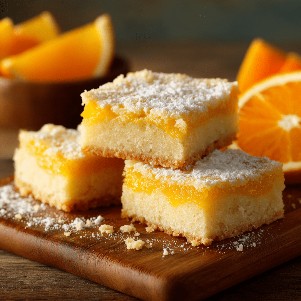 Best Orange Bars Recipe – Sweet, Tangy & Easy to Bake 5 Freshly baked orange bars with a citrus glaze.