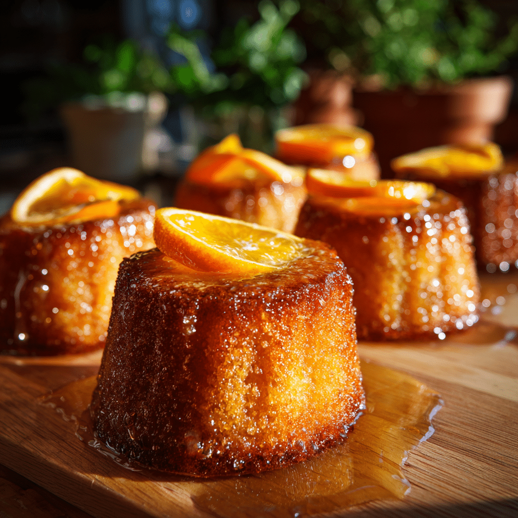 Easy Orange Ginger Honey Cakes | A Cozy Citrus Dessert 5 Delicious Orange Ginger Honey Cakes topped with a drizzle of honey