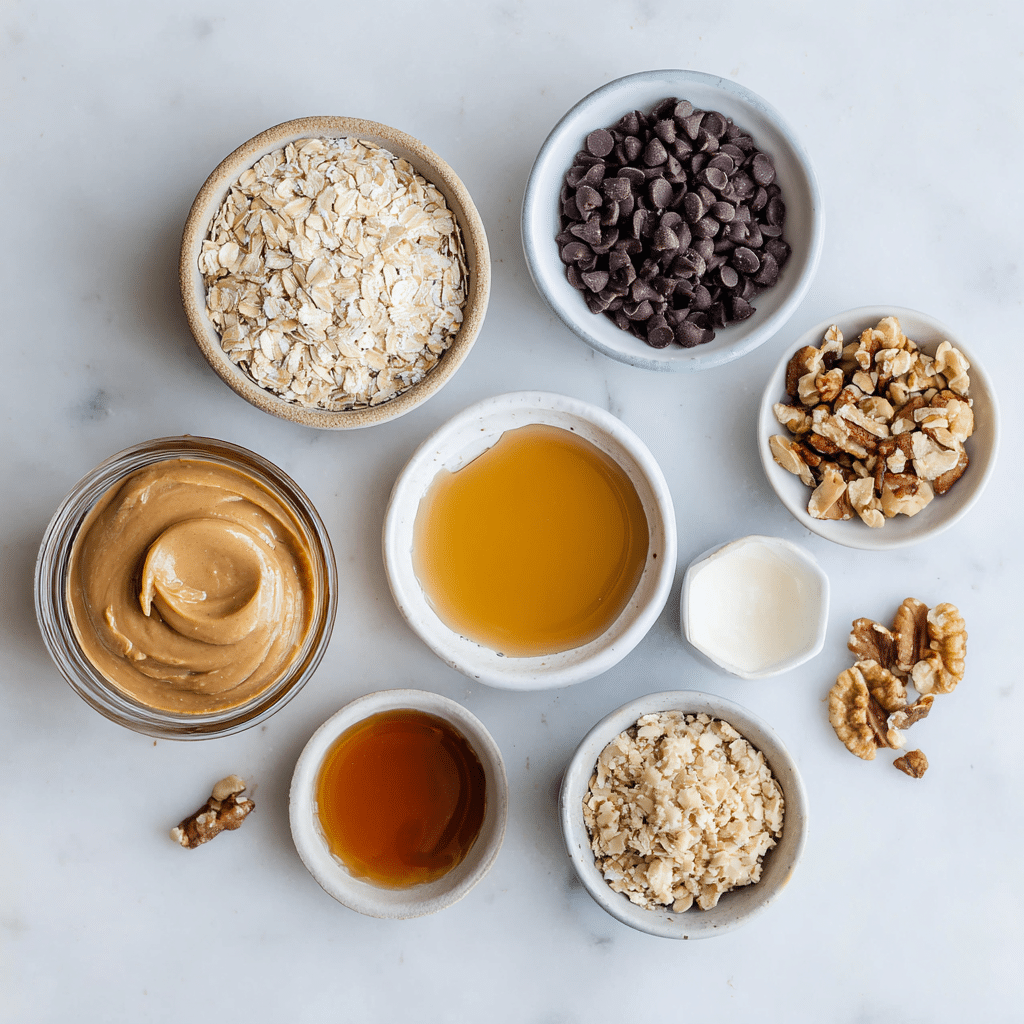 Peanut Butter Granola Bars – Chewy, Healthy, and Easy to Make 10 peanut butter granola bar ingredients flat lay