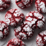 Easy Red Velvet Crinkle Cookies With Natural Coloring 9 Overhead shot of red velvet crinkle cookies on parchment paper.