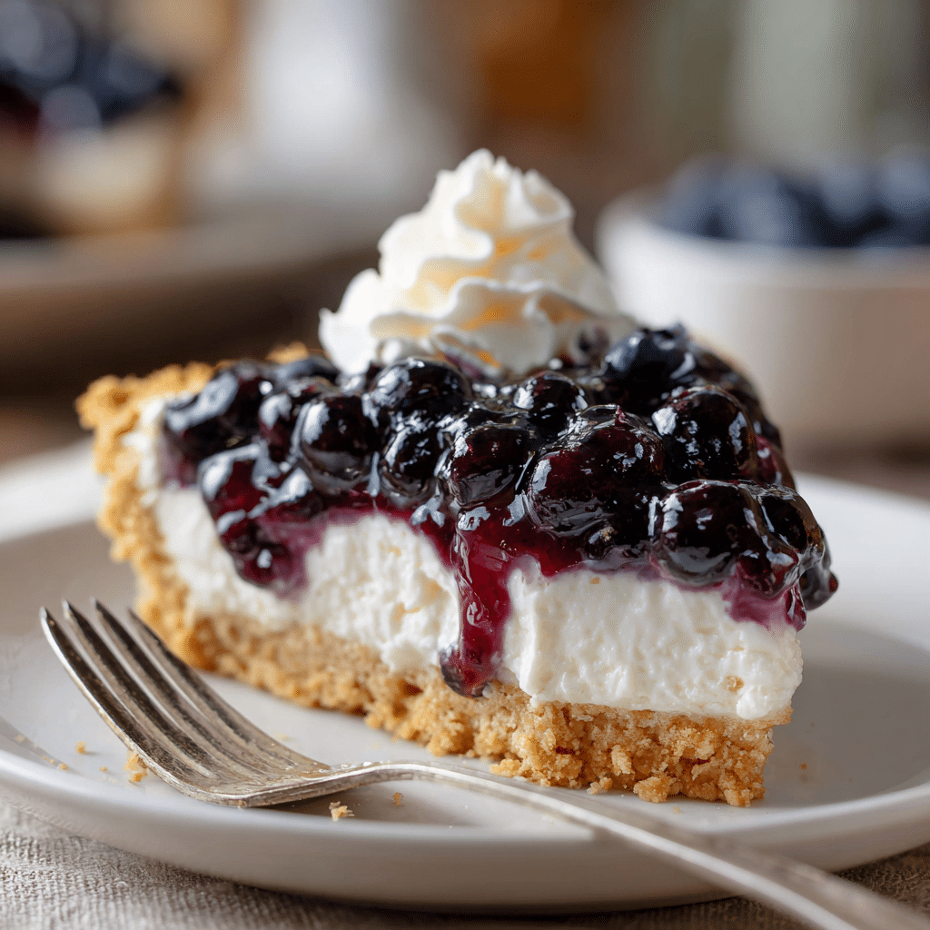 Easy Blueberry Delight Recipe – Creamy, Fruity & No Bake! 5 Layered blueberry delight dessert. creamy filling, blueberry topping, and whipped cream.