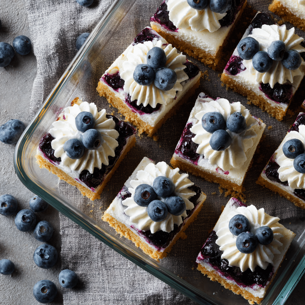 Easy Blueberry Delight Recipe – Creamy, Fruity & No Bake! 8 Layered blueberry delight dessert. creamy filling, blueberry topping, and whipped cream.