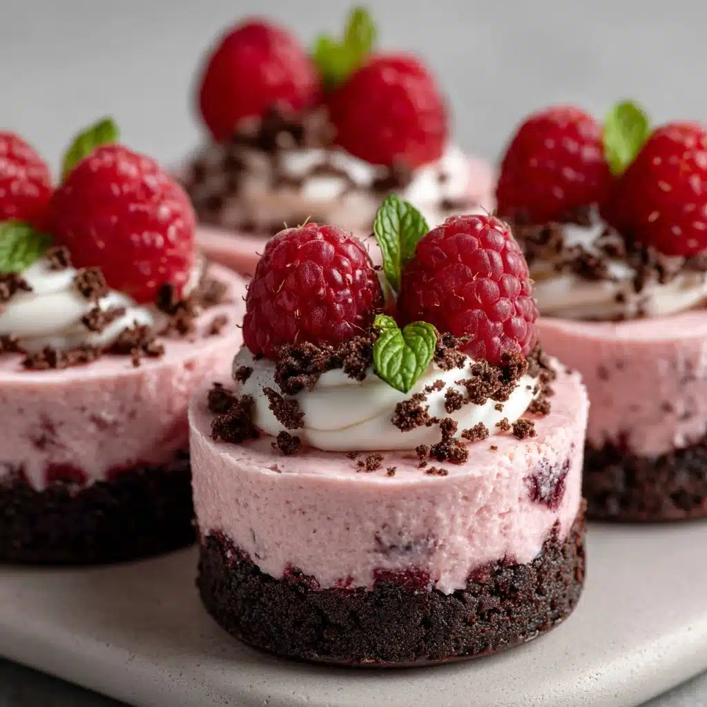 Decadently Delicious Mini Raspberry Mousse Cakes 4 Decadently delicious mini raspberry mousse cakes topped with fresh berries