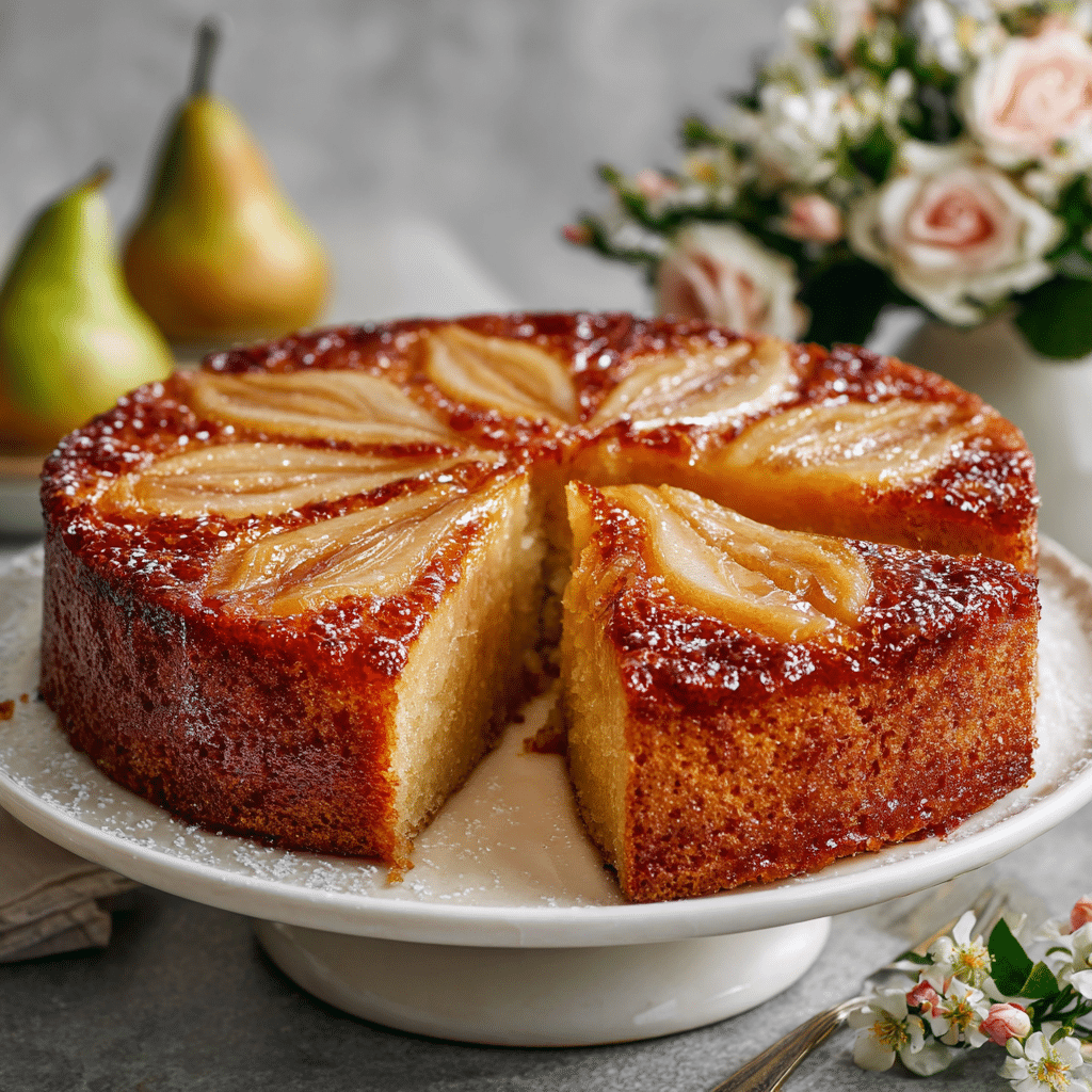Vanilla Pear Cake – A Simple & Delicious Dessert with Fresh Pears 6 Slice of vanilla pear cake topped with fresh pears and creamy frosting