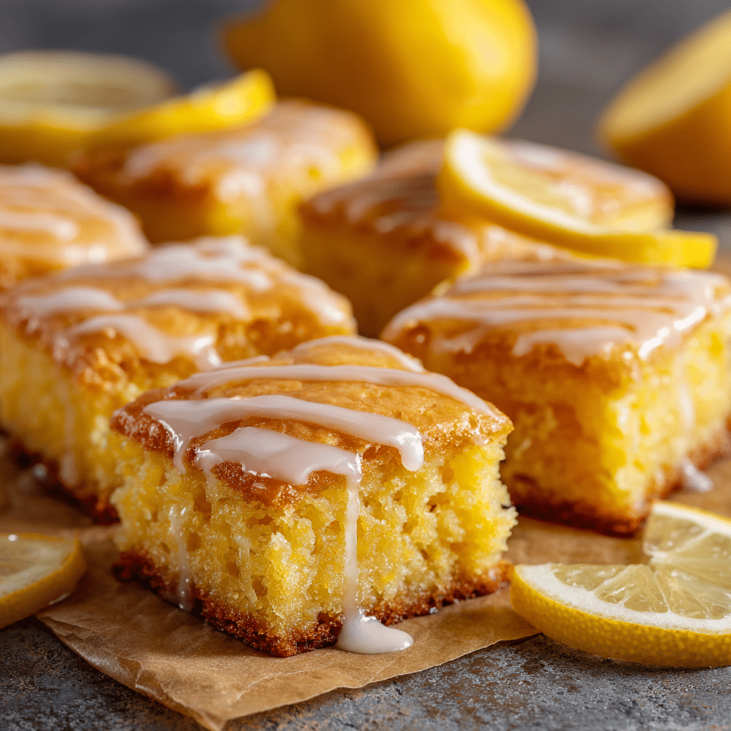 Lemon Brownie Bars: The Perfect Balance of Fudgy and Bright 6 Lemon brownie bars with lemon glaze cut into squares on parchment paper.