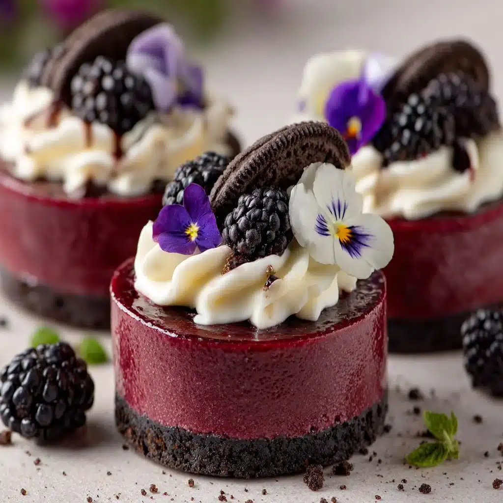 Mini Blackberry Mousse Cakes 4 Delicious mini blackberry mousse cakes topped with fresh blackberries