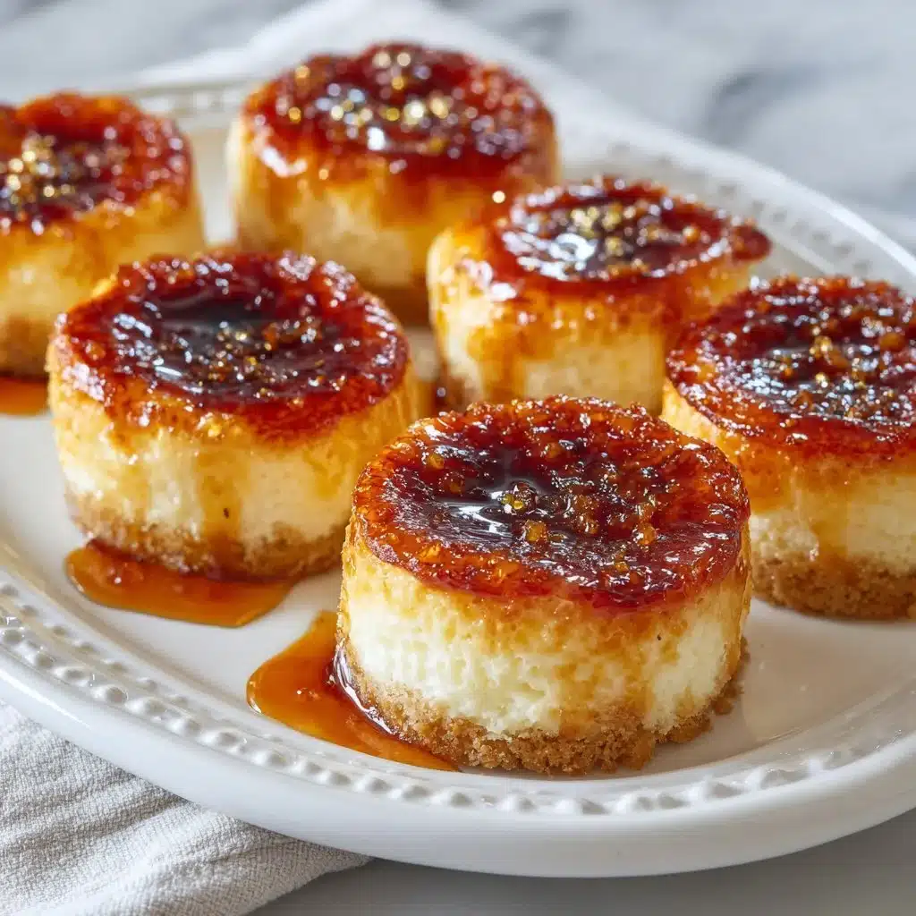 Mini Crème Brûlée Cheesecakes 5 Mini crème brûlée cheesecakes with a crispy caramelized topping