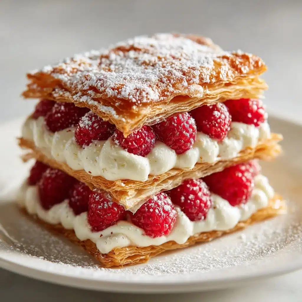Raspberry Cream Napoleons: A Sweet Escape 4 Delicious Raspberry Cream Napoleons with flaky pastry and raspberry cream filling