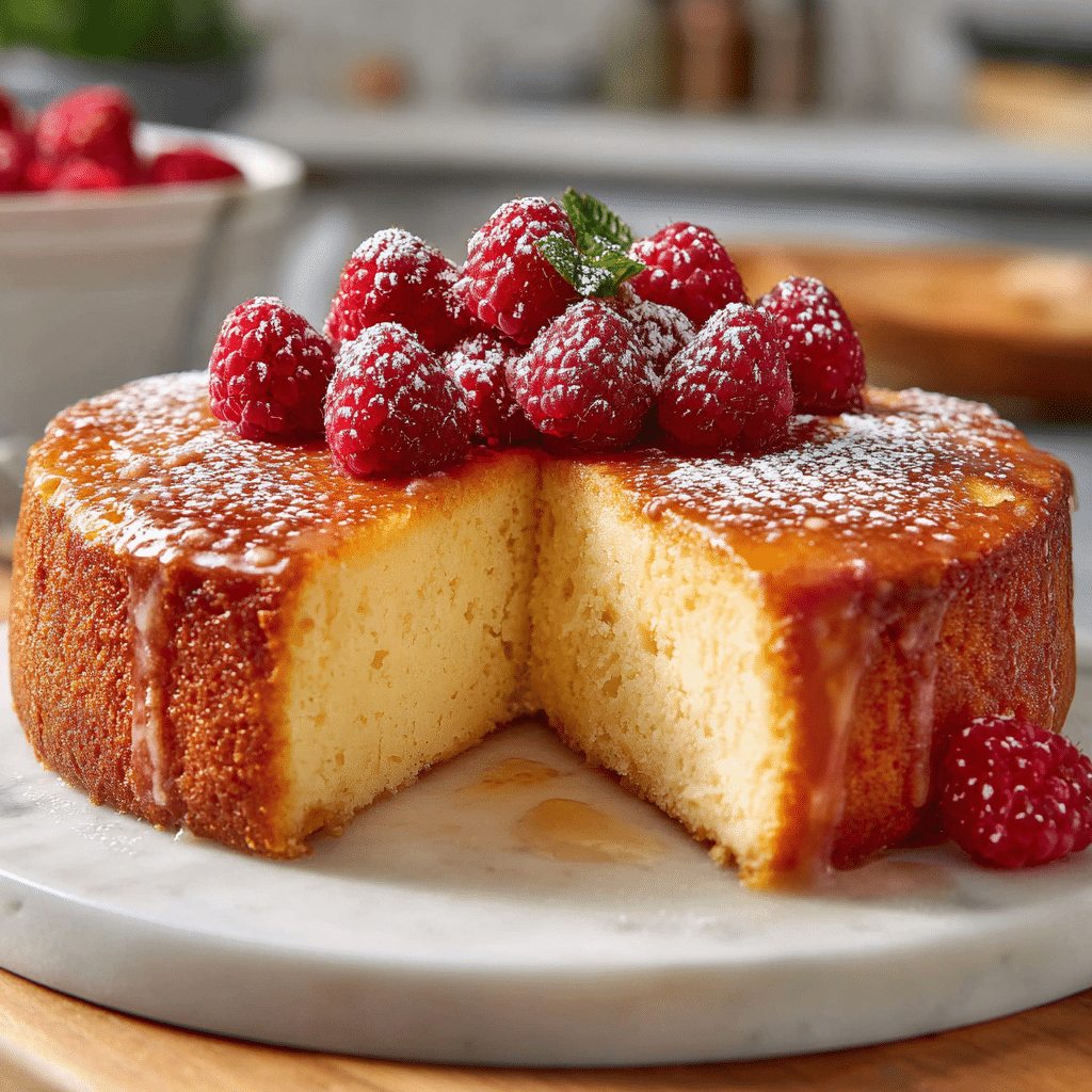 3-Ingredient Creamy Yogurt Cake – Light, Simple & Irresistibly Delicious 5 3-Ingredient Creamy Yogurt Cake served with fresh fruits