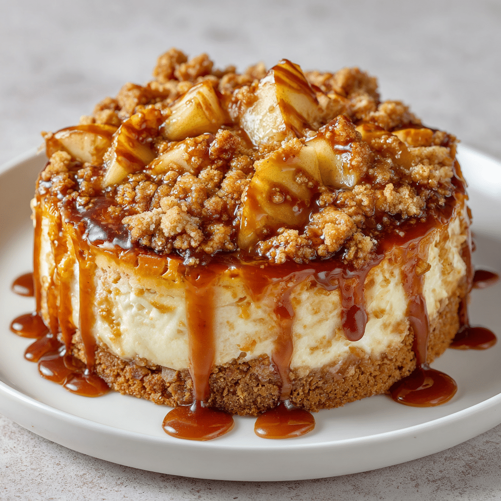 The Best Apple Crumble Cheesecake | Creamy & Crunchy Dessert 4 apple crumble cheesecake with a crumbly topping and apple filling
