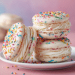 Easy Birthday Cake Macarons Recipe | Festive Party Dessert 7 Colorful birthday cake macarons displayed on a festive table setting.